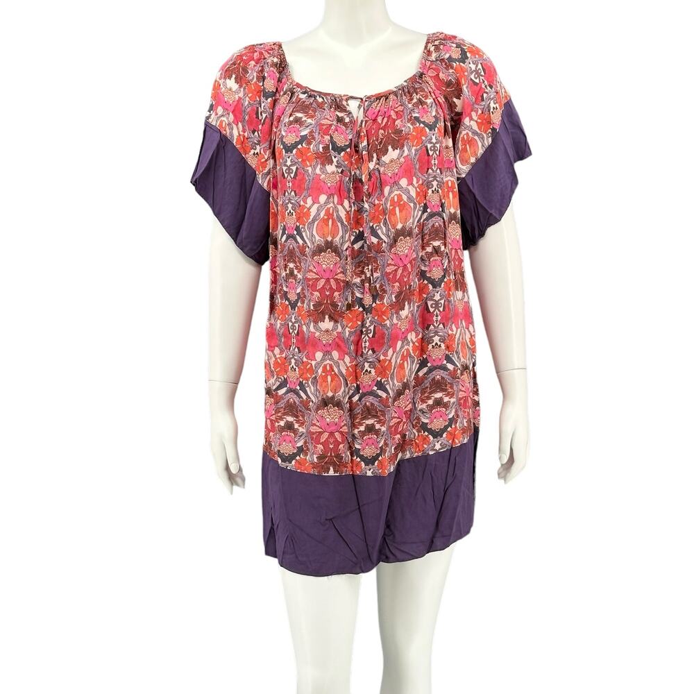 Suboo Dress Womens US 2 Pink Purple Shift Tunic Sheer Pullover Oversized Boho